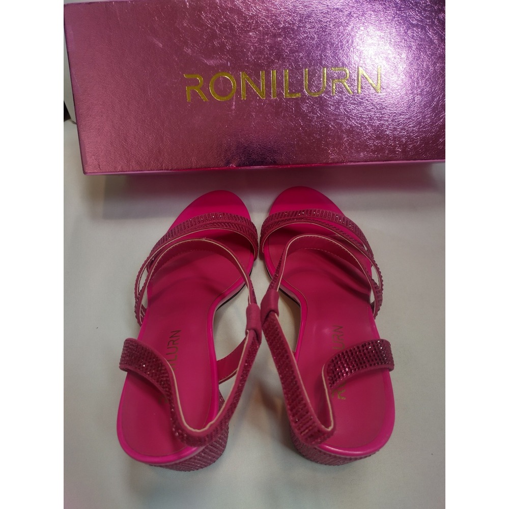 Ronilurn Hot Pink Rhinestone Strappy Block Heel Sandals RS2024021 Womens 8.5 - Picture 5 of 9